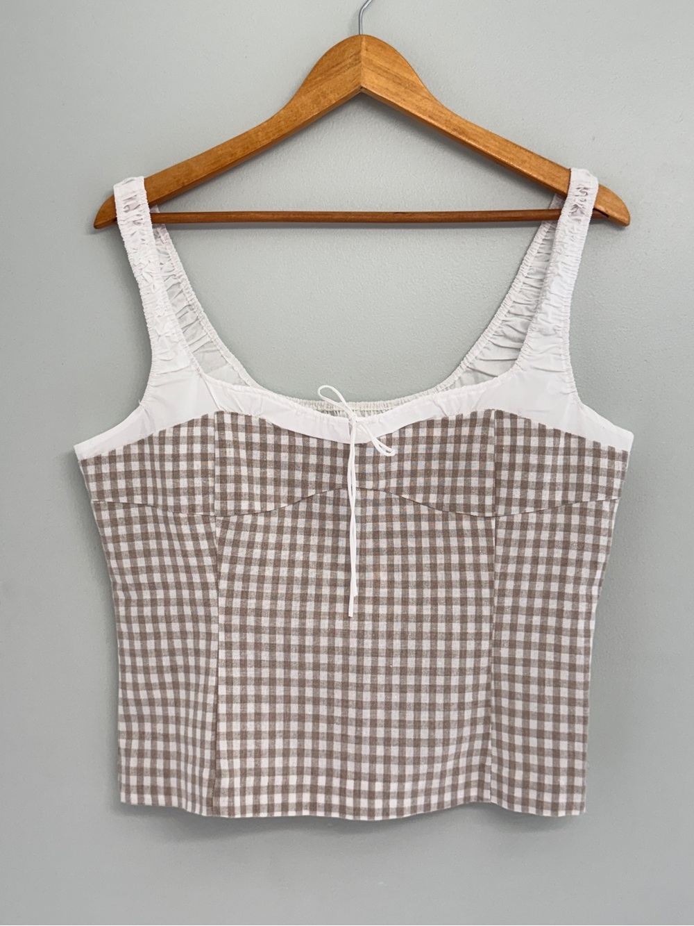 Elodie Brown White Gingham Fitted Crop Tank Top L